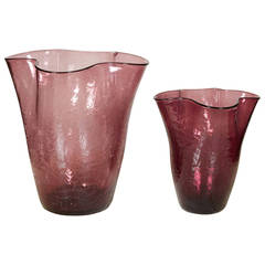 Pair of Organic Crackled Amethyst Glass Vases
