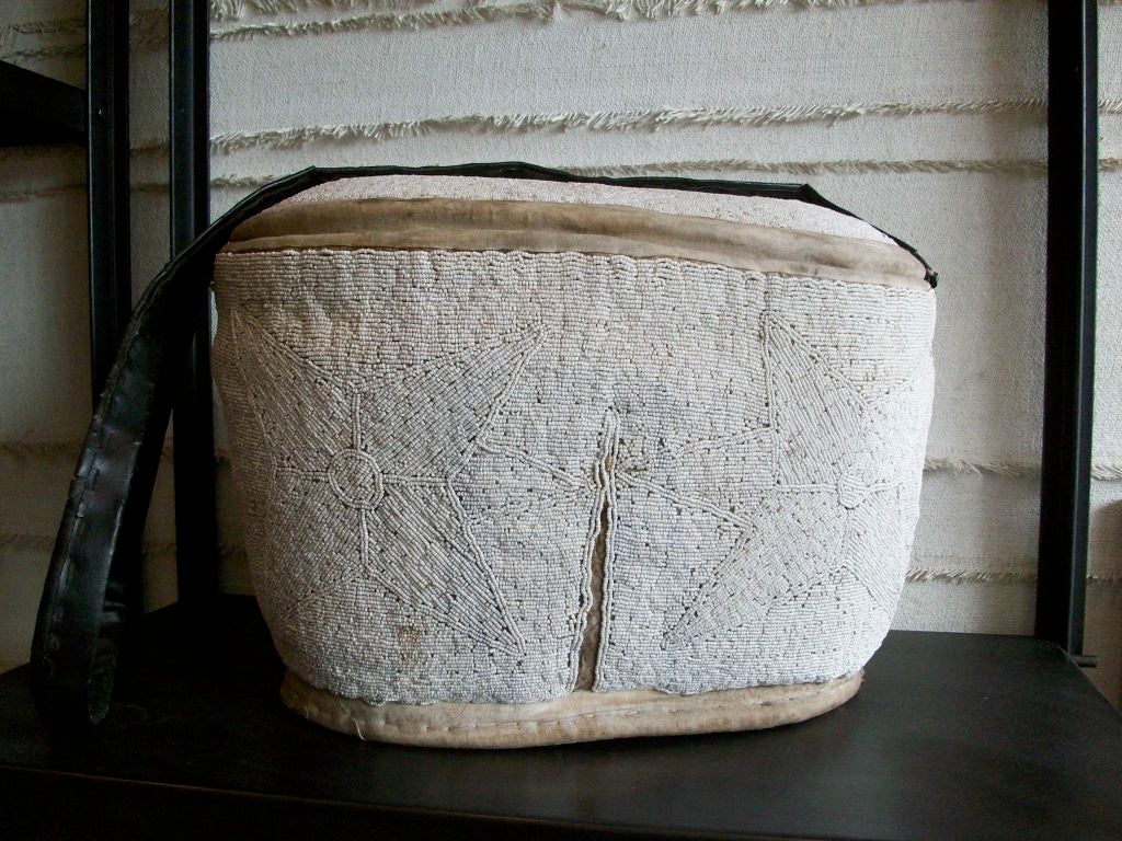Nigerian Ceremonial White Beaded Shoulder Basket