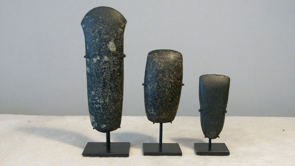 Extraordinary collection of six axe heads and celts from the Woodland (1000 B.C. - 1000 A.D.) and Mississippian (1000 A.D. - 1600 A.D.) Periods. The collection consists of three axe heads and three celts, made of spotted granite, hematite and