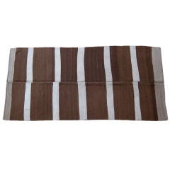 Vintage Brown and White Stripe Turkish Kilim Area Rug