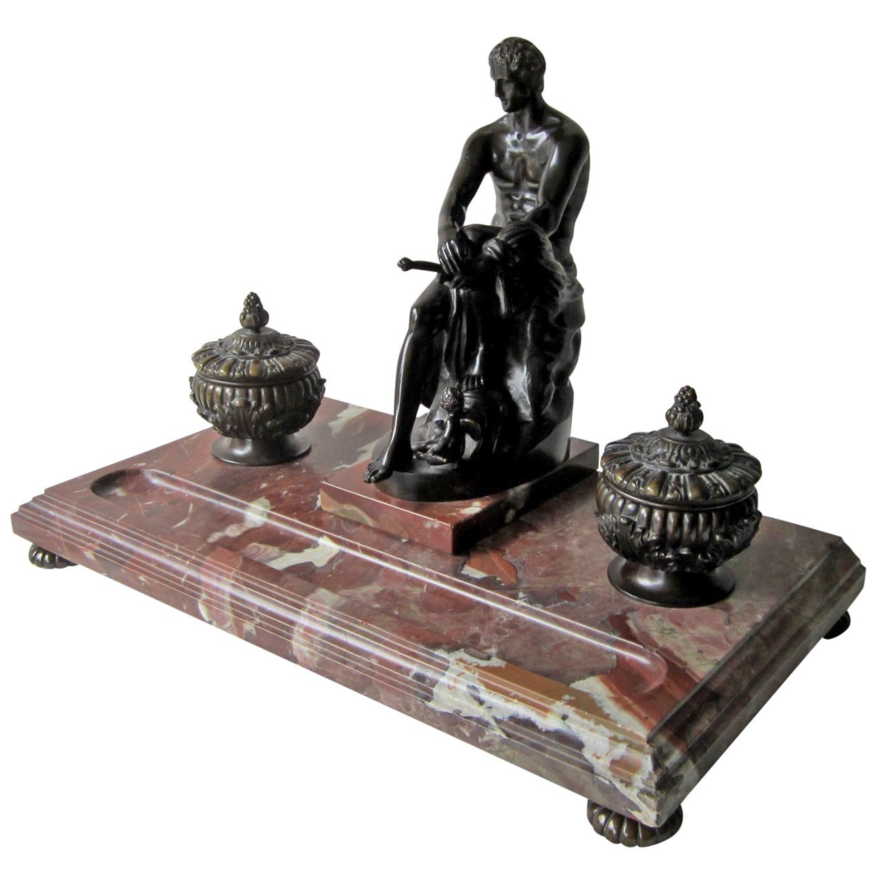 Spectacular Bronze and Marble Neoclassical Style Inkwell