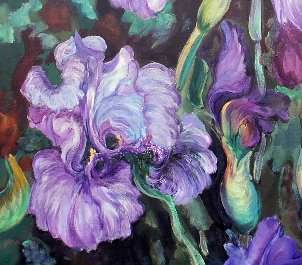 Beaux Arts Oil painting on Canvas Iris Garden Signed E. Ballestra Contemporary Artist For Sale