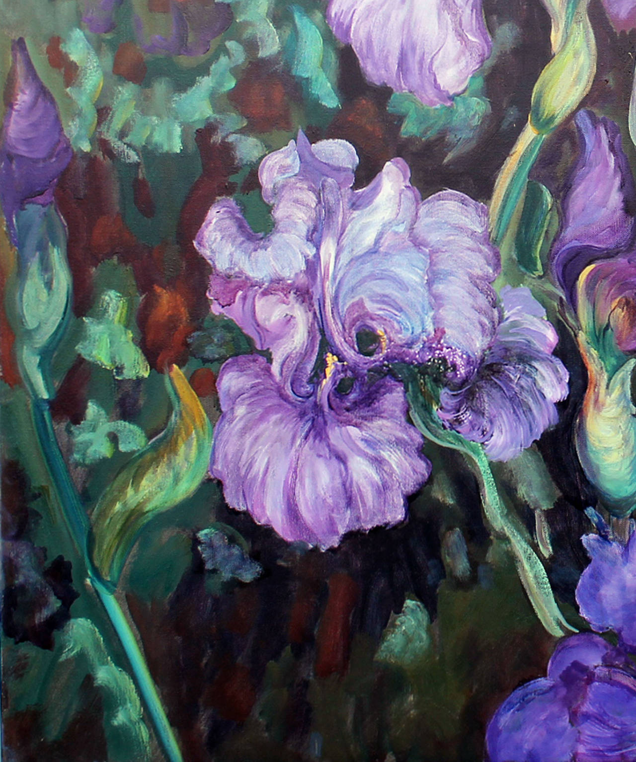 Oil painting on Canvas Iris Garden Signed E. Ballestra Contemporary Artist In Excellent Condition For Sale In Miami, FL