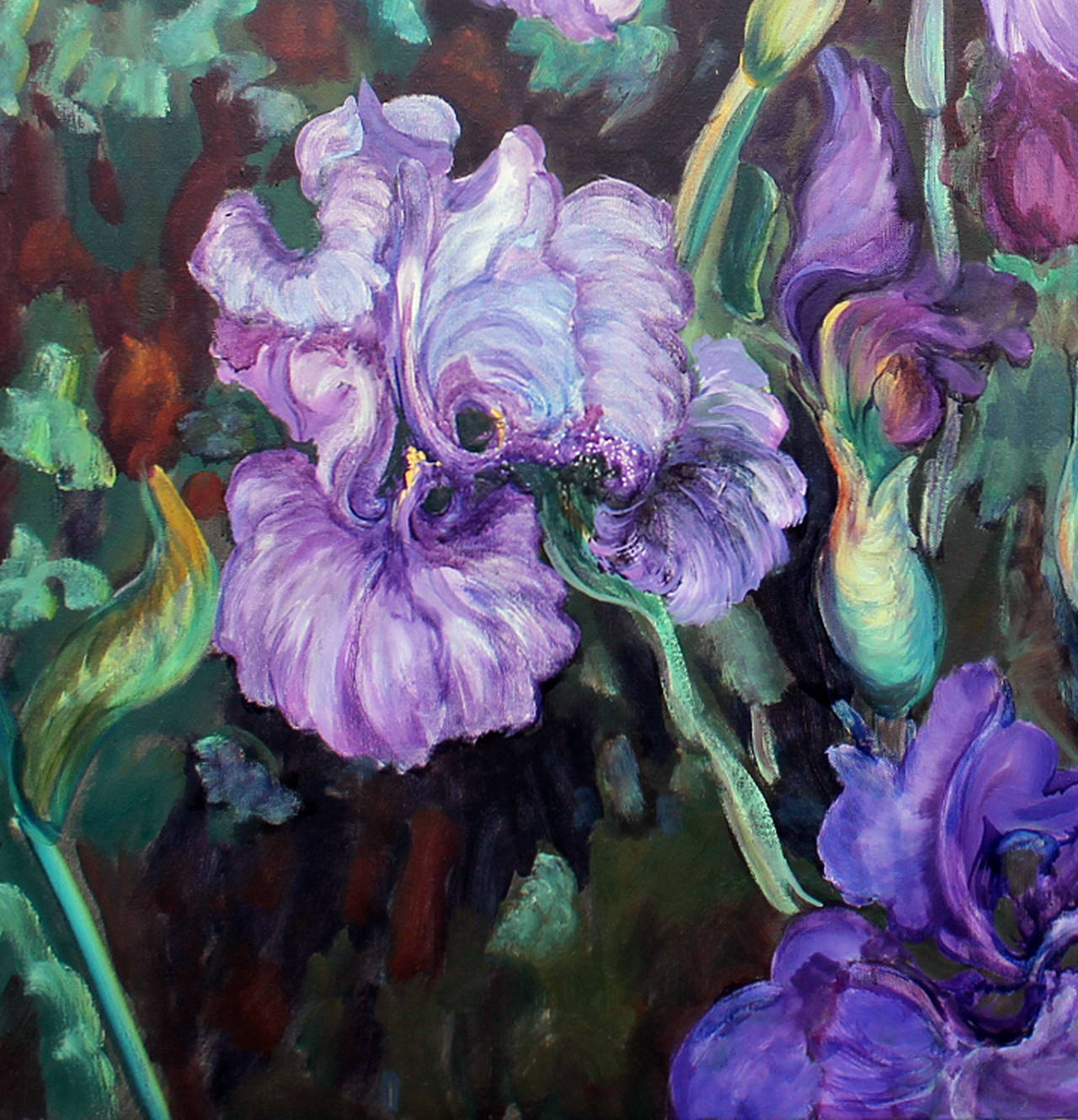 Late 20th Century Oil painting on Canvas Iris Garden Signed E. Ballestra Contemporary Artist For Sale