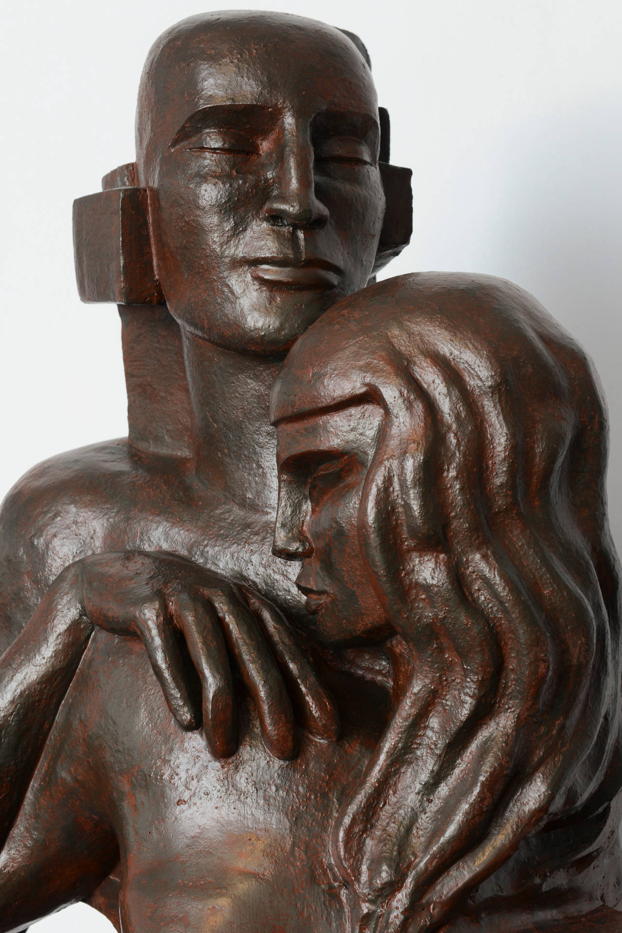 Zeitgenössisches Kunstwerk MARIKO „Couple“ Sandstein-Skulptur im kubistischen Stil im Angebot 2