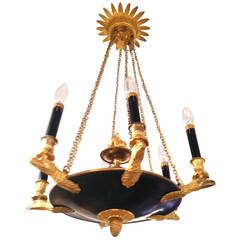 French First Empire Chandelier Eagles Heads in Golden Bronze