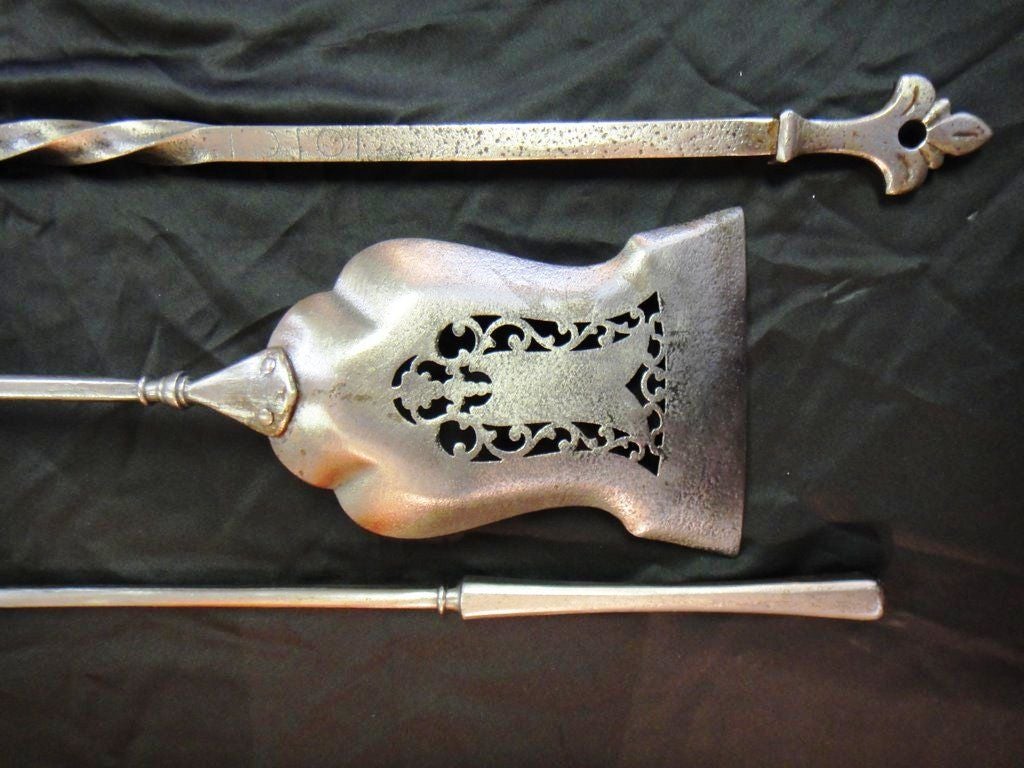 18th Century Fireplace Wrought Iron Tools in Louis XIV Style In Excellent Condition In Miami, FL