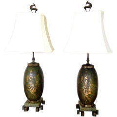 Vintage 1925 Bronze Patined Metal Pair Of Lamps