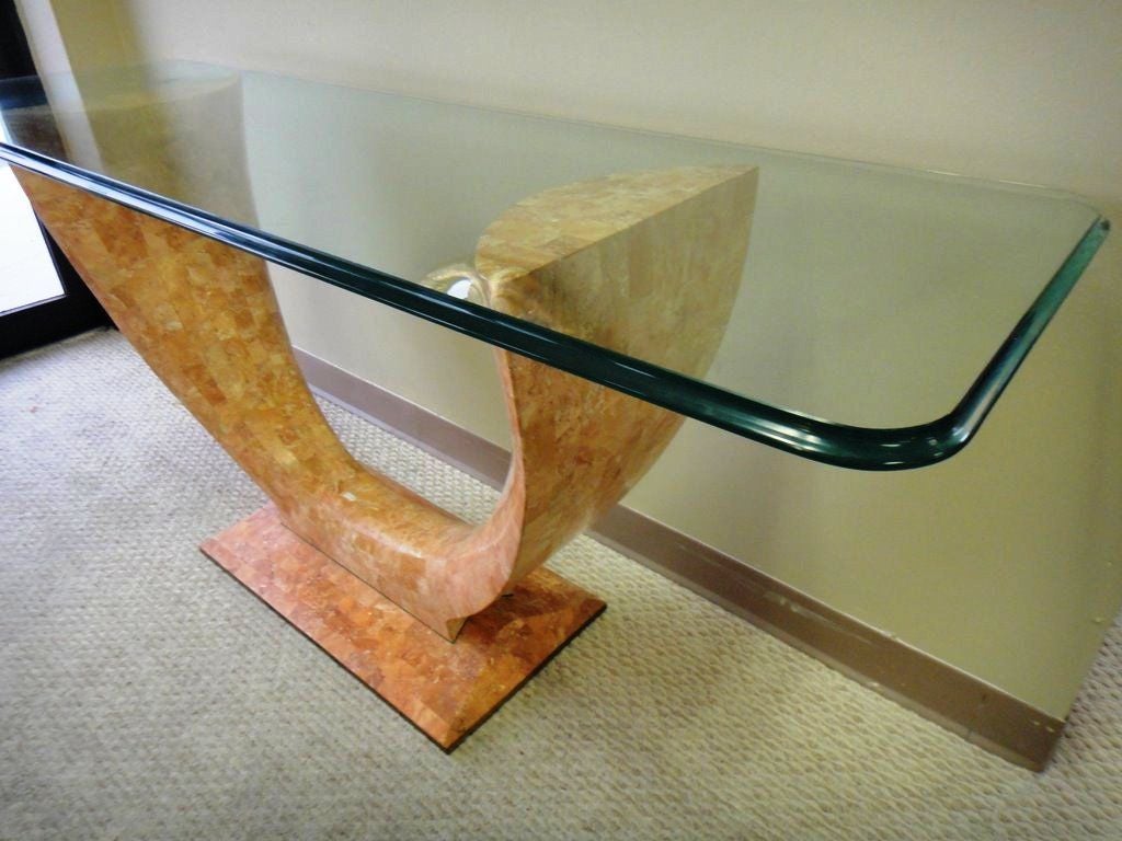 Midcentury Stone Floating Console Tesseled stone base  In Excellent Condition In Miami, FL