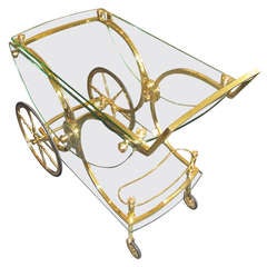 20th c. Brass & Glass Convertible Bar Trolley