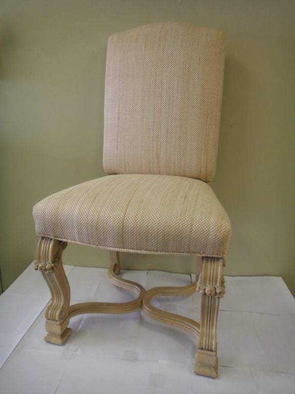 2 side chairs, extremely deco, French, 1940 cerused oak in the style of Moreux., will suit perfectly for an entrance or a bedroom at each side of a commode or even a very contemporary side board.

Strong and elegant will fit as well at each bottom
