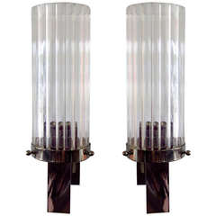 Pair of Art Deco Crystal and Chrome Sconces