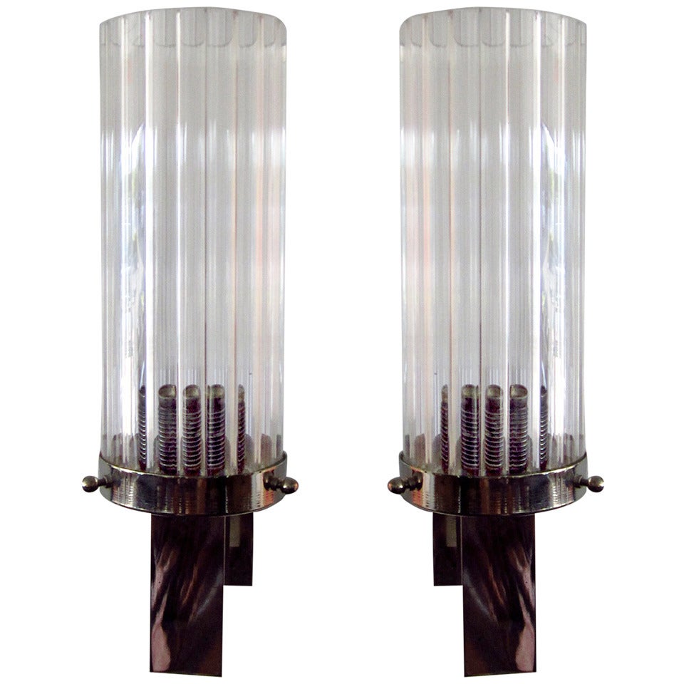 Pair of Art Deco Crystal and Chrome Sconces