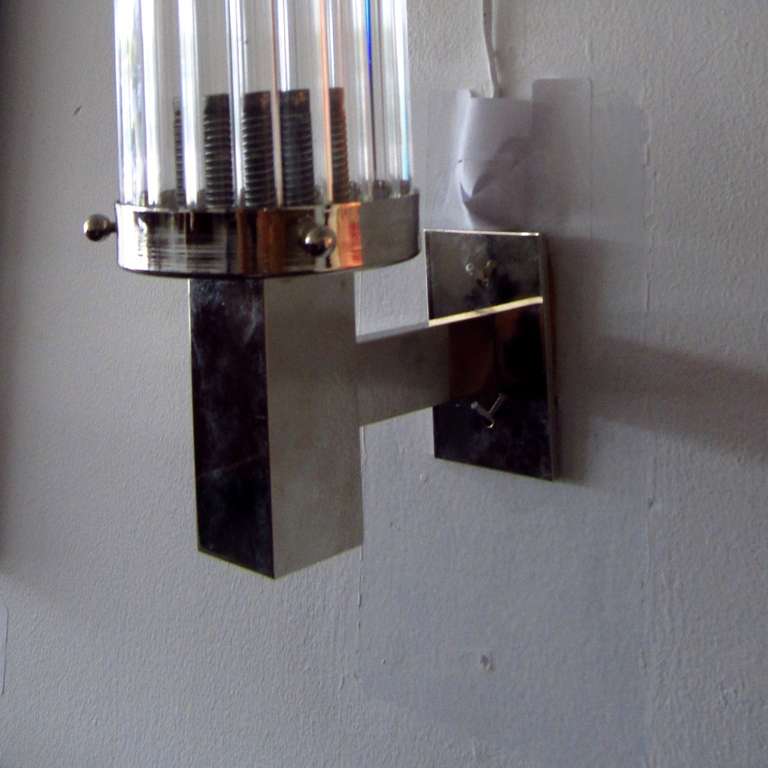 French Pair of Art Deco Crystal and Chrome Sconces