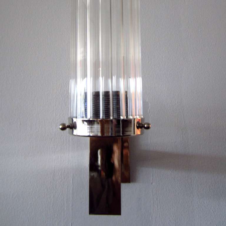 Pair of Art Deco Crystal and Chrome Sconces In Excellent Condition In Miami, FL