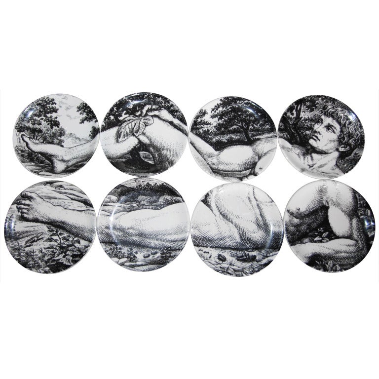Set of 8 Porcelain Plates by Fornasetti - Adamo at 1stDibs