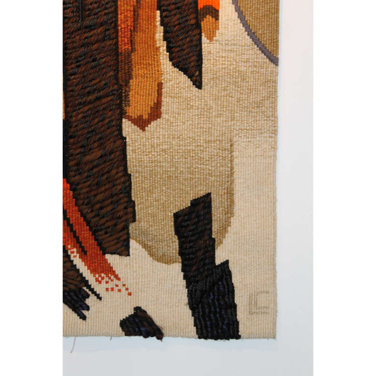 Wool Mid Century  Lyrical Abstract Mouvement Tapestrie  By Arthur Bertrand