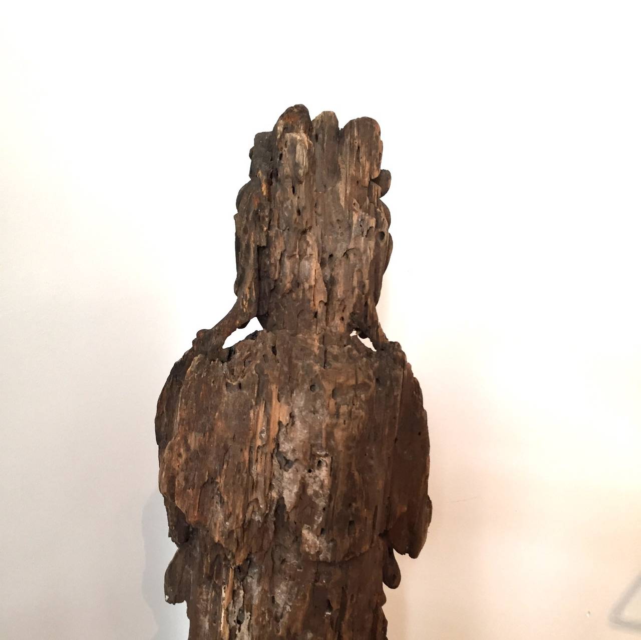 16th Century Guanyin Carved Wood In Fair Condition In Miami, FL