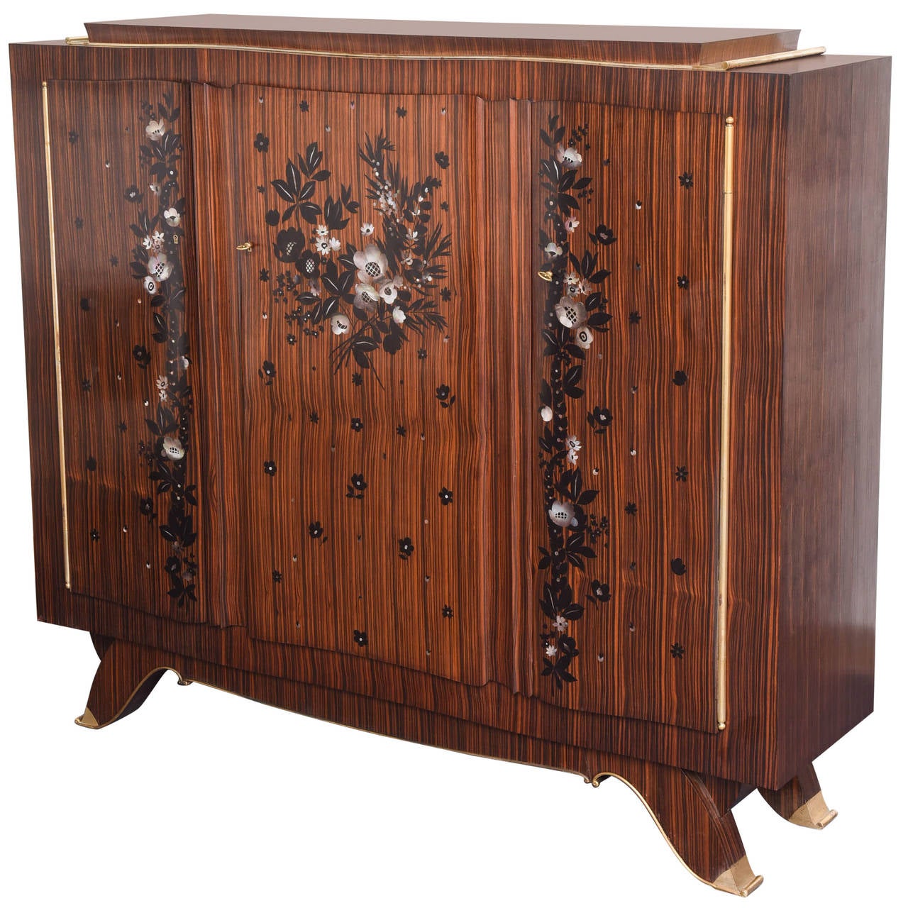 French Art Deco Jules Leleu Macar And Mother Of Pearl Cabinet For French Art Deco Jules Leleu Macar And Mother Of Pearl Cabinet For