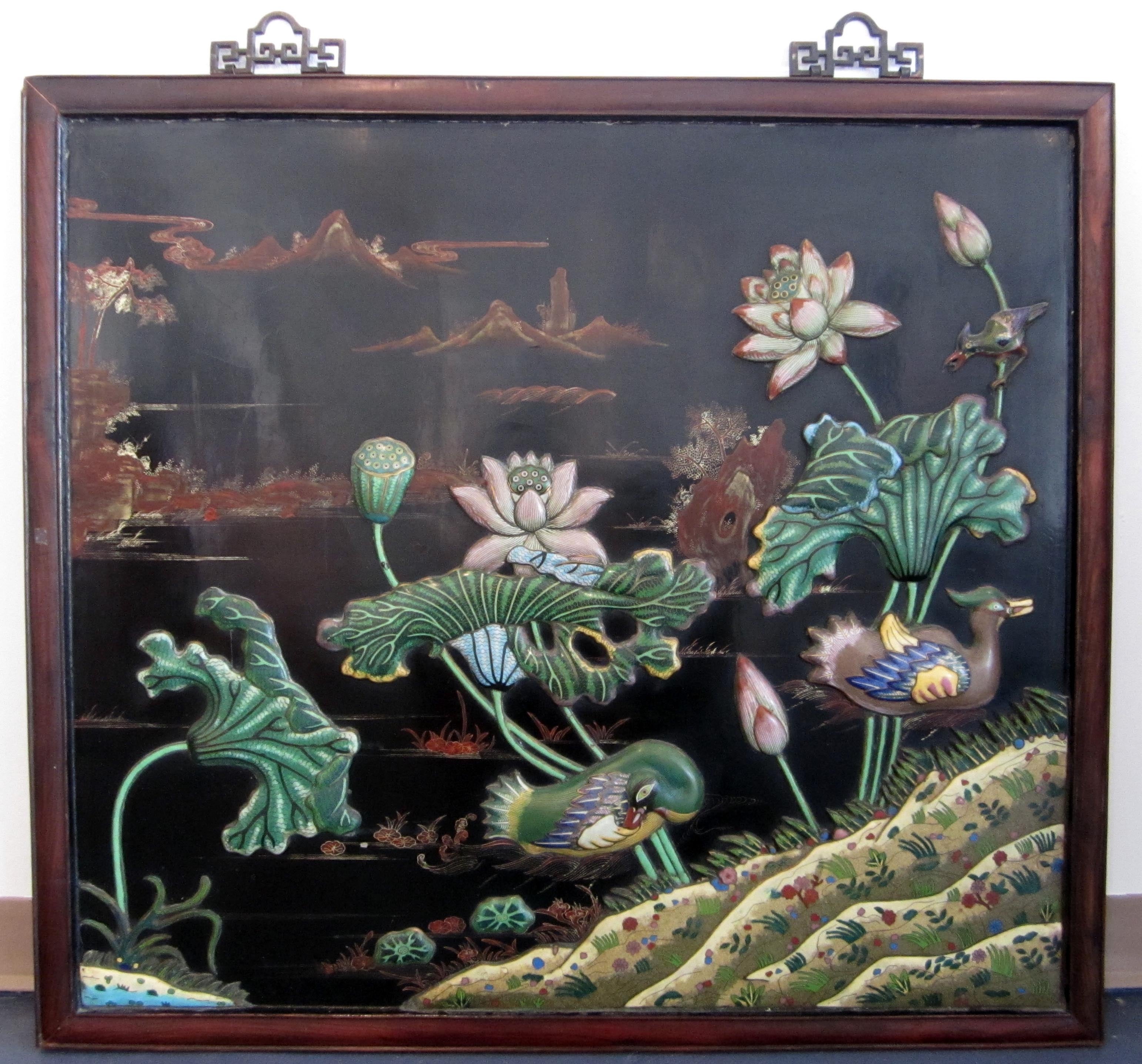 Cloisonné Enamel-Inset Lacquer Panel