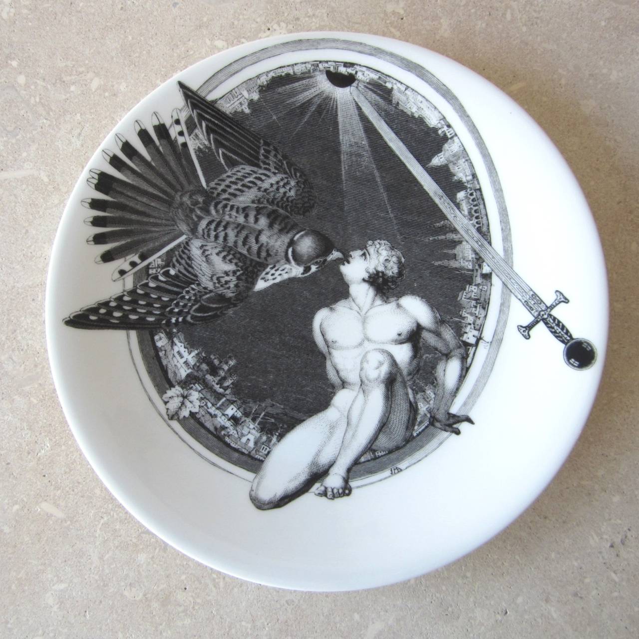 Mid Century limited Edition porcelain plate.very finely painted by Martin -Bontoux.
In the Surréalistic Mouvment with André Breton From 1948 to 1950 ,
the artisst j Martin-Bontoux  painted this piece titeled 