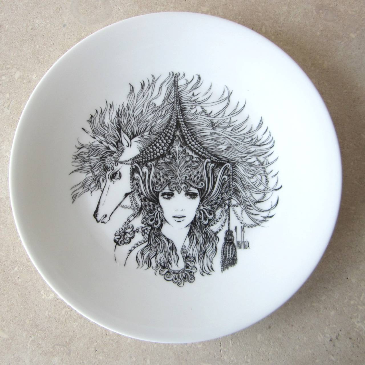 French Mid-Century Limited Edition Hand-Painted Porcelain