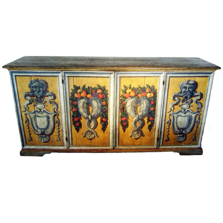 "Genova" 19th Century Italian Credenza , Painted Wood Sideboard For