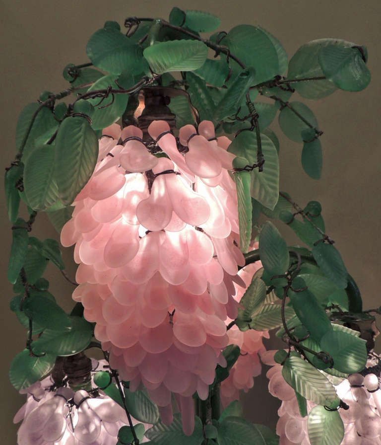 Belle Époque Pair of 20th C Murano Glass Wisteria Lamps