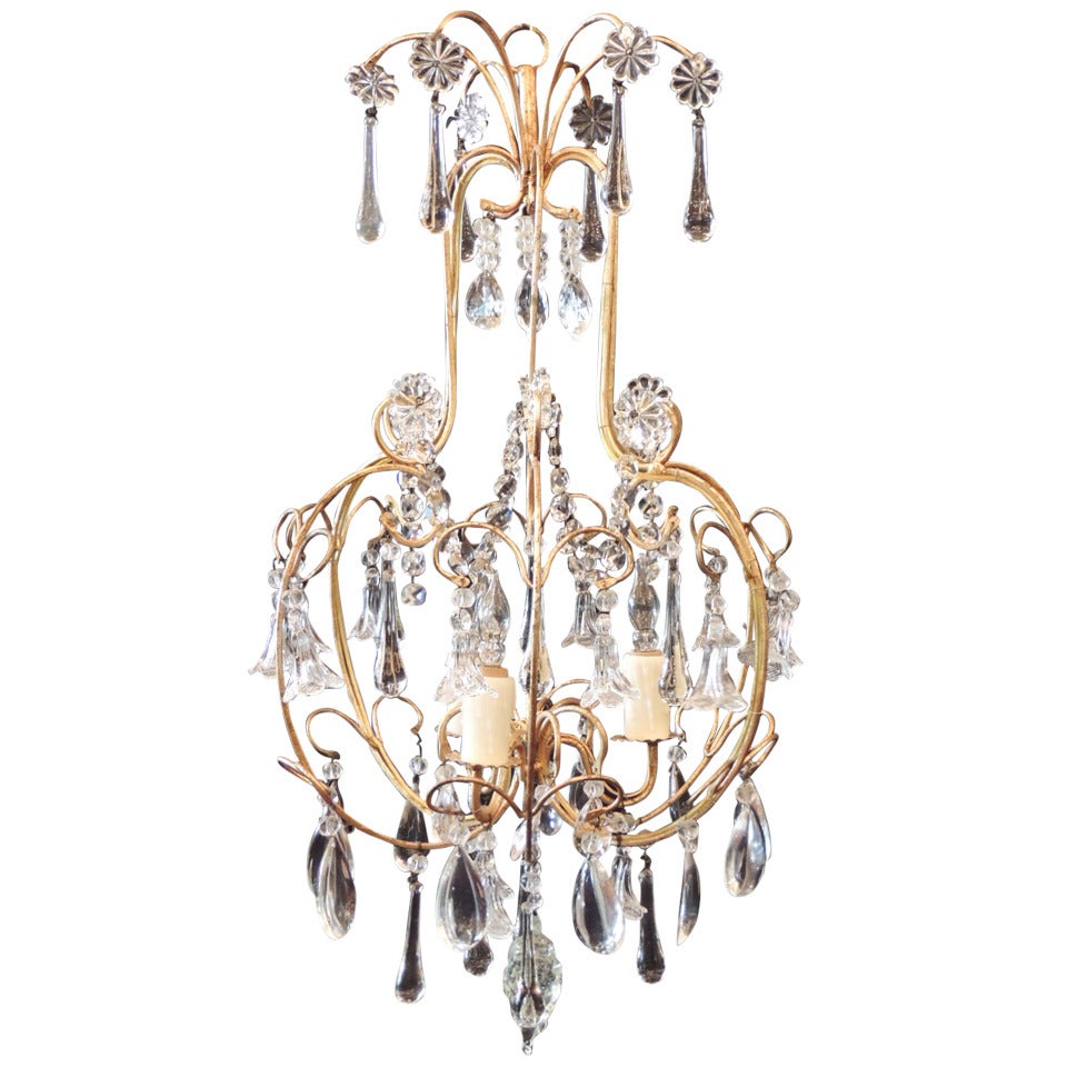 Mid 20th C Venetian Iron and Crystal Chandelier