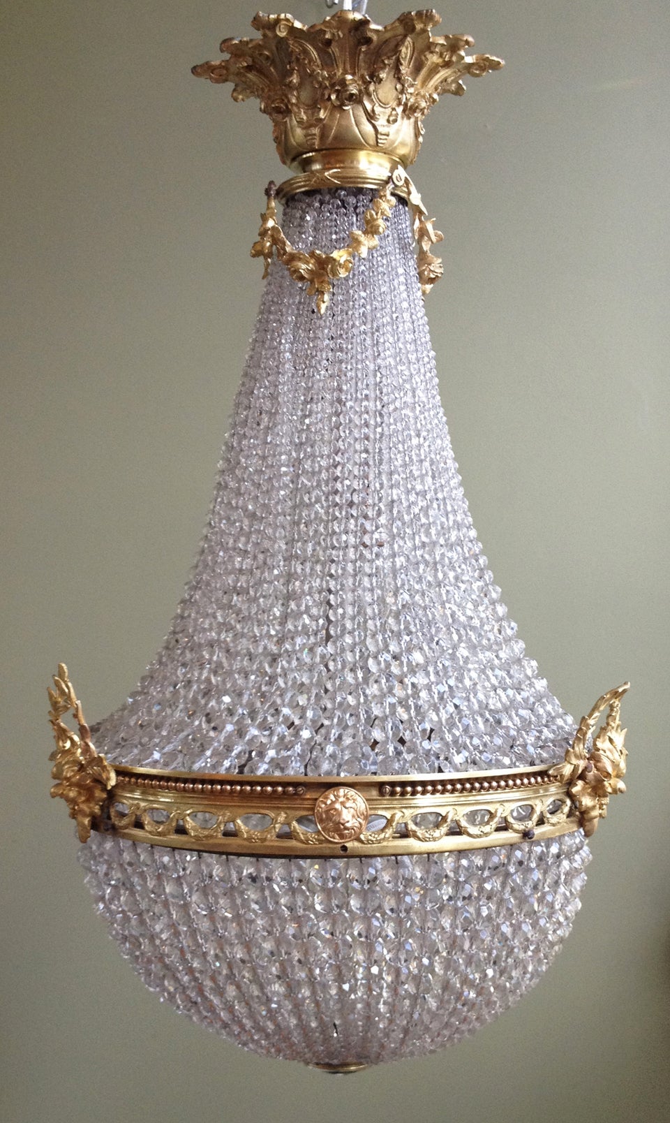 Early 20th C French Bronze and Crystal Chandelier