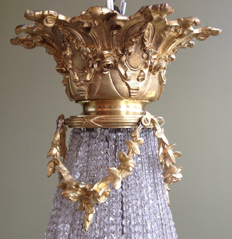 Régence Early 20th C French Bronze and Crystal Chandelier