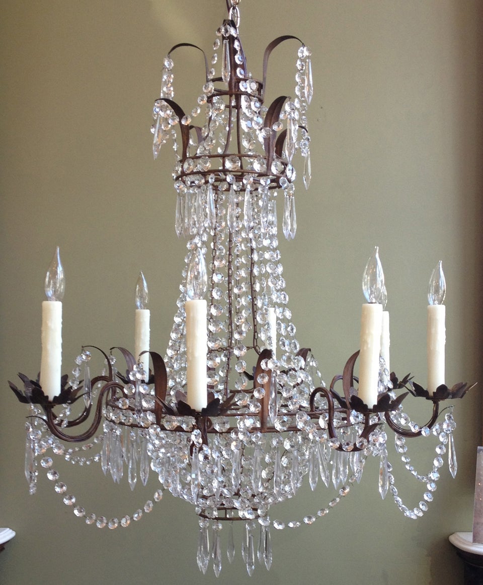 Beautiful 1910/1920s Italian Crystal and Tole Chandelier