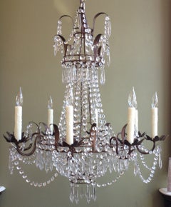 Beautiful 1910/1920s Italian Crystal and Tole Chandelier