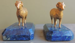 Two 19th century Russian Bronze Rams on Gem Lapis