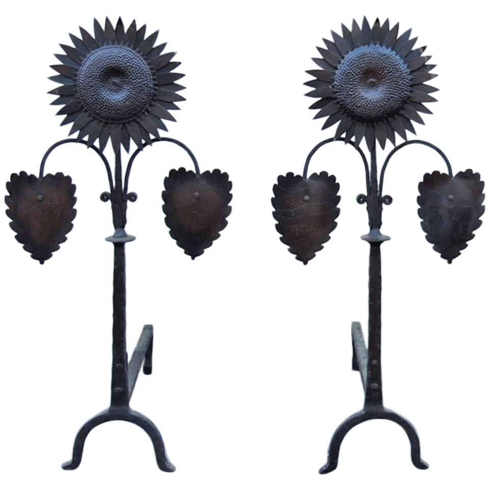 Early 20th Century Sunflower Andirons