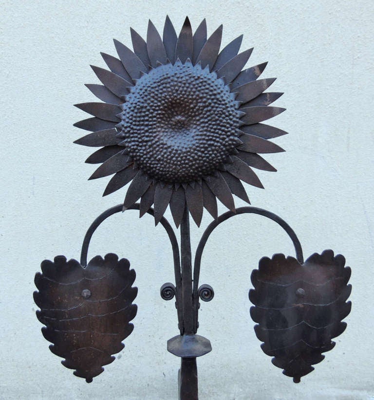 American Early 20th Century Sunflower Andirons
