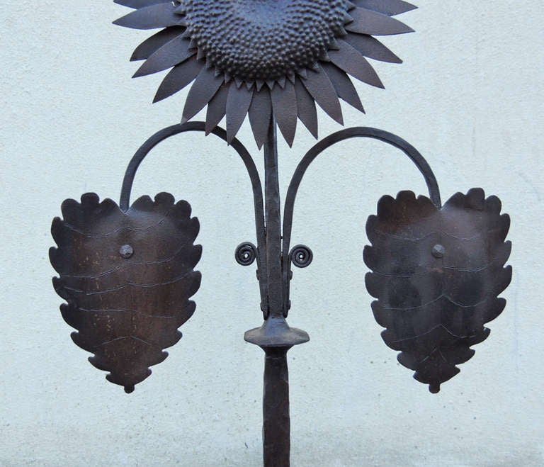 Early 20th Century Sunflower Andirons In Excellent Condition In Charleston, SC