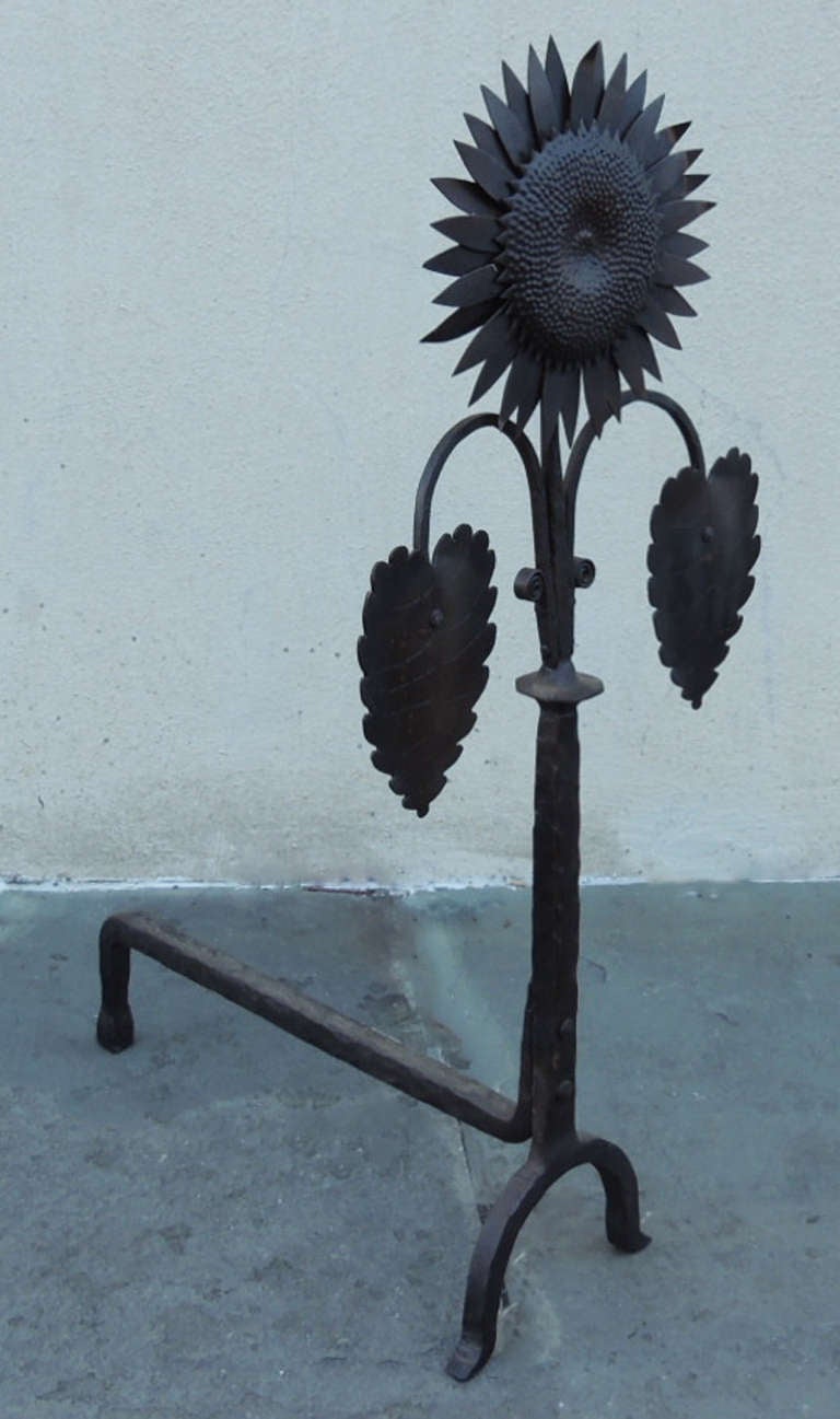 Early 20th Century Sunflower Andirons 2