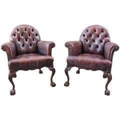 Pair of Late 19th Century English Leather Arm Chairs
