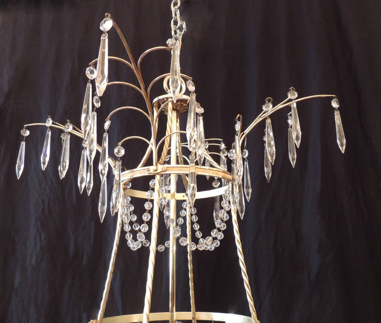Early 20th Century Baltic Russian Neoclassical Bronze and Crystal Chandelier In Excellent Condition In Charleston, SC
