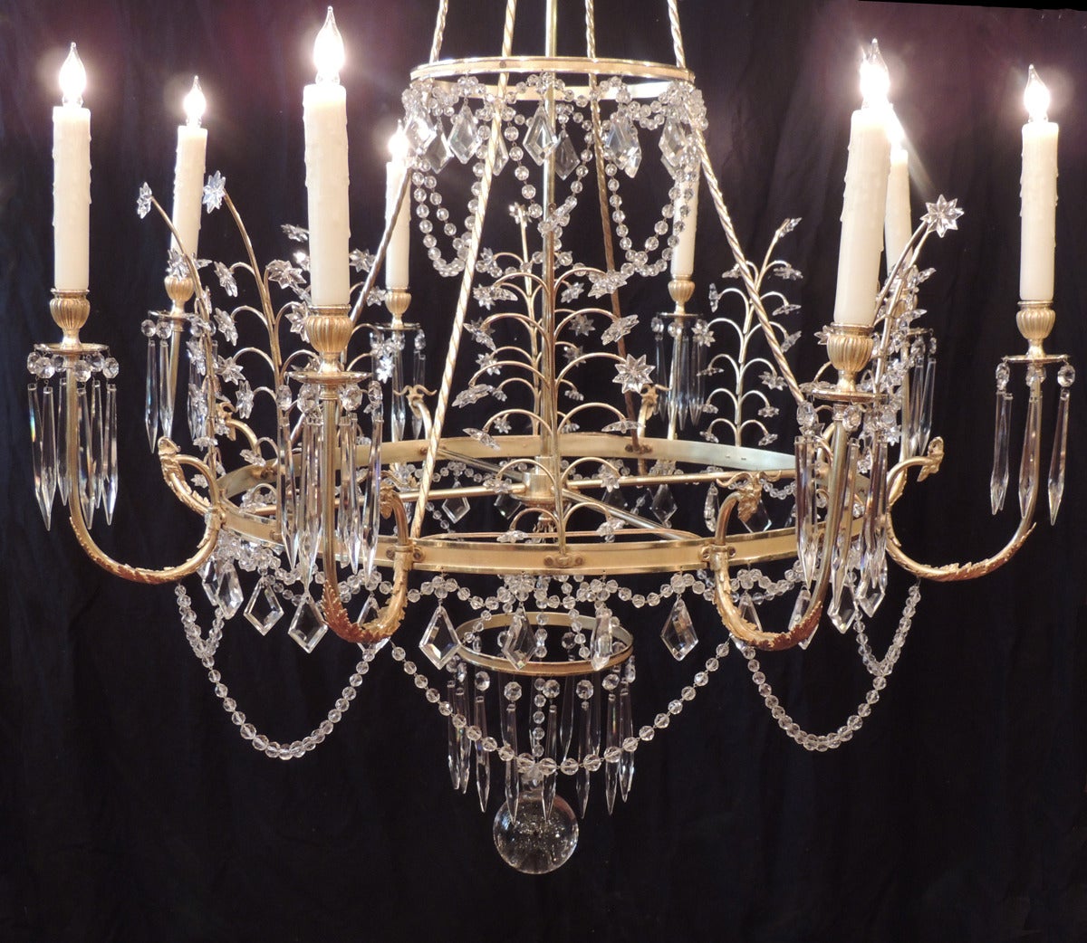 Early 20th Century Baltic Russian Neoclassical Bronze and Crystal Chandelier 1