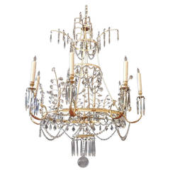 Vintage Early 20th Century Baltic Russian Neoclassical Bronze and Crystal Chandelier