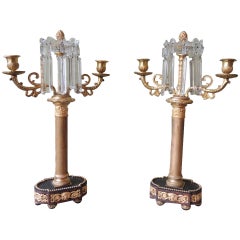 Pair of early 19th C French Crystal and Bronze Doré Candelabras