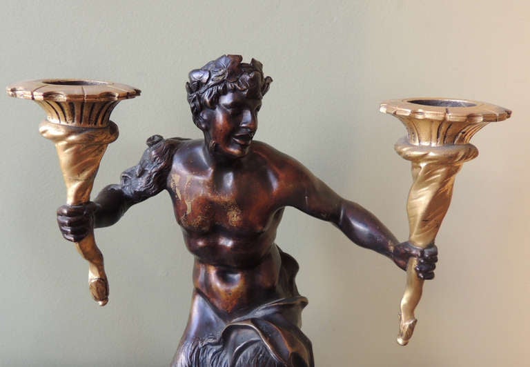Pair of 18th C French Patinated Bronze Candelabras In Excellent Condition In Charleston, SC