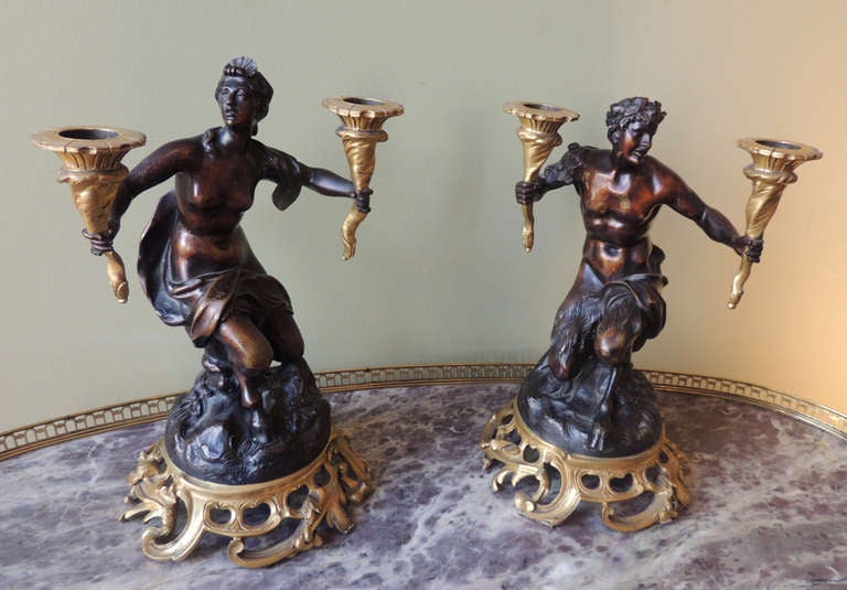 Pair of 18th C French Patinated Bronze Candelabras 2