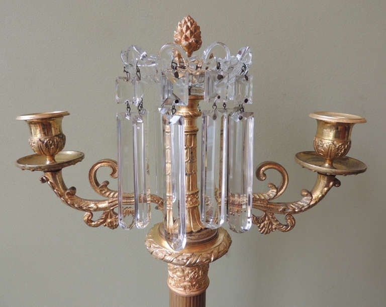 19th Century Pair of early 19th C French Crystal and Bronze Doré Candelabras