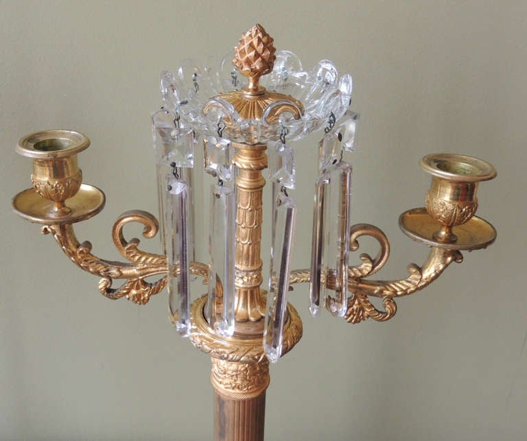 Pair of early 19th C French Crystal and Bronze Doré Candelabras 2