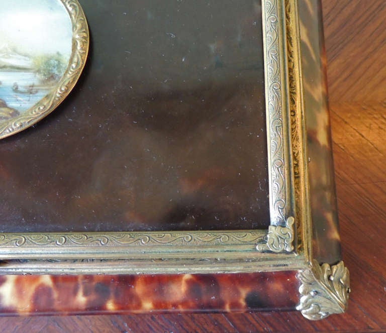 19th Century French Tortoise Shell Box with Bronze Detail and Miniature Painting on Ivory 2