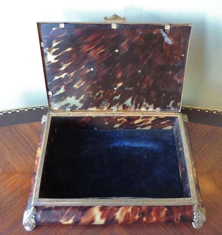 19th Century French Tortoise Shell Box with Bronze Detail and Miniature Painting on Ivory 4
