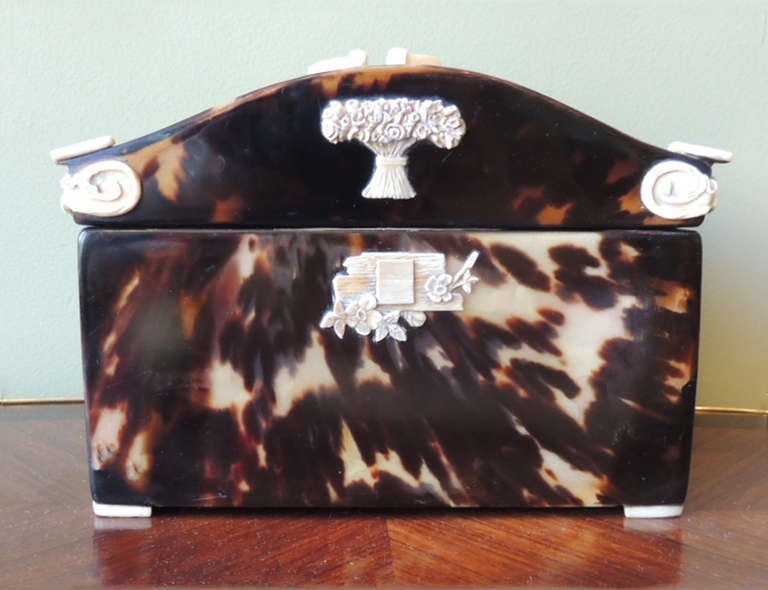 French Tortoise Shell Jewelry Box with Ivory Detailing